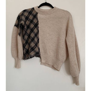 Tan 27 Miles Malibu Wool and Cashmere Plaid Print Contrast Sweater M